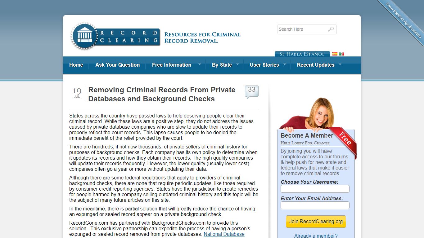 Removing Criminal Records From Private Databases and Background Checks